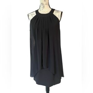 White House Black Market halter sytle dress with chiffon overlay, size 4 black